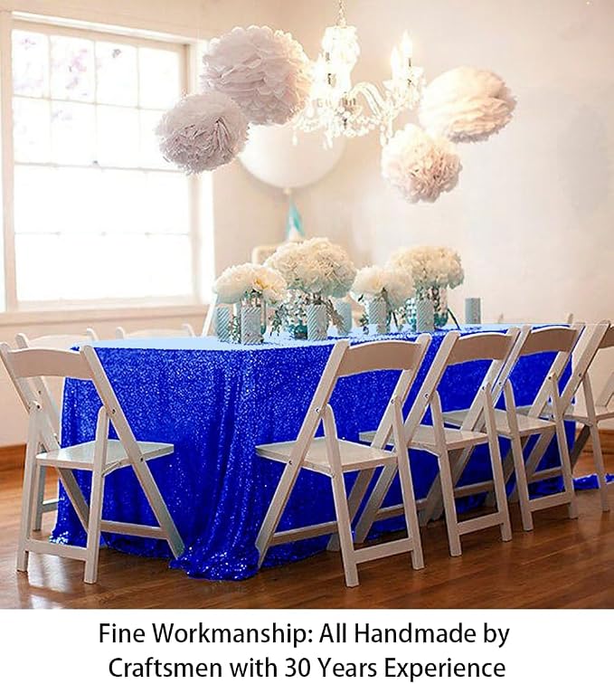 ShiDianYi Royal Blue Sequin Tablecloth 90x156-Inch Rectangle Tablecloths for 8FT Table Rectangular Blue Table Cloths for Parties Sequin Fabric Table Overlay Wedding Holiday Decor