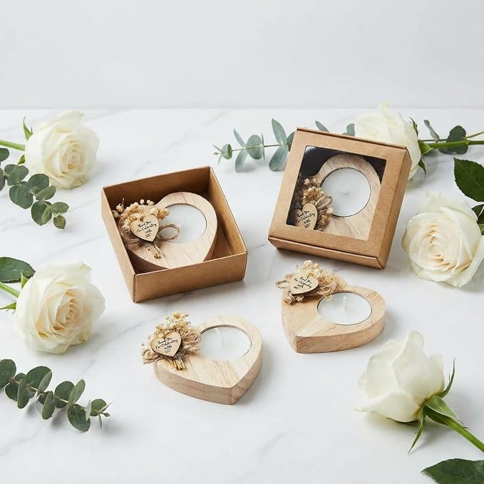 50 Pcs Wedding Candles Favors Rustic Wood Heart Candle Holders Bridal Shower Thank You Gifts for Guest Anniversary,Engagement Party Favors Decor (Natural Color)