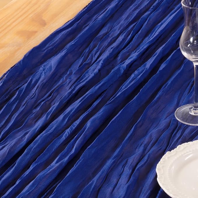 DeZerlor Royal Blue Cheesecloth Table Runner 6 Pack Spring Easter Table Runnerss Boho Gauze 120 Inches Table Decor for Wedding Bridal Baby Shower Parties