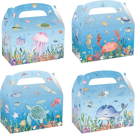 CIEOVO 24 Pack Under the Sea Baby Shower Decorations Paper Gift Boxes, Ocean Animals Party Goodie Candy Treat Paper Boxes for Undersea Theme Birthday Baby Shower Party Supplies Decoration