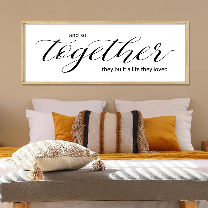 Couples Quote Sign And So Together They Built a Life They Loved Wall Art | Farmhouse, 40x15 Inch Rustic Large Natural Wood Frame, Above Bed Decor for Master Bedroom, Wedding Idea, Ready to Hang