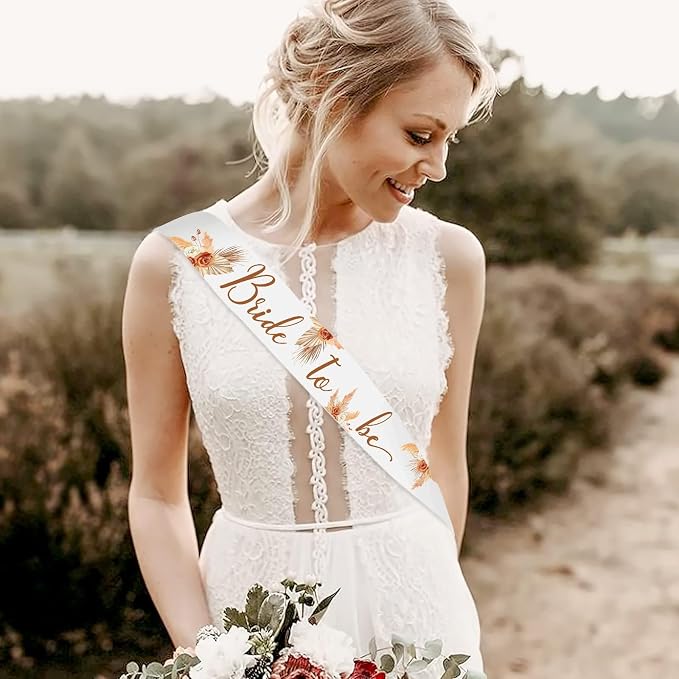 Levfla 300 Pcs Boho Bridal Shower Games Cards - Set of 6 (50 Guests) with Tropical Bohemian Bride to Be Sash 4 PCS Marker Pens Suitable for Pampas Grass Bridal Shower, Terracotta Bachelorette Party