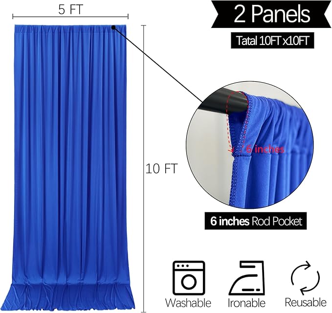 10x10FT Wrinkle Free Royal Blue Backdrop Curtains for Parties Blue Curtain Backdrop for Baby Shower Soft Backdrop Drapes for Birthday Party Photography Stage Background Home Decor 5ft x 10ft, 2 Panels