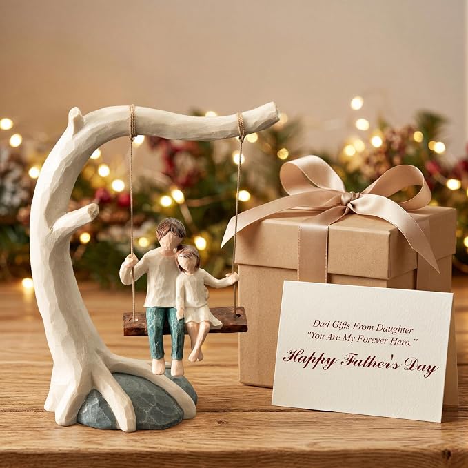 Father and Daughter Swing Statue, 9.2" Hand-Painted Resin Figurine Sculpted Home Decor, Dad Gifts from Daughter for Father's Day, Birthday, Desktop Shelf Decoration, Sentimental Gifts for office