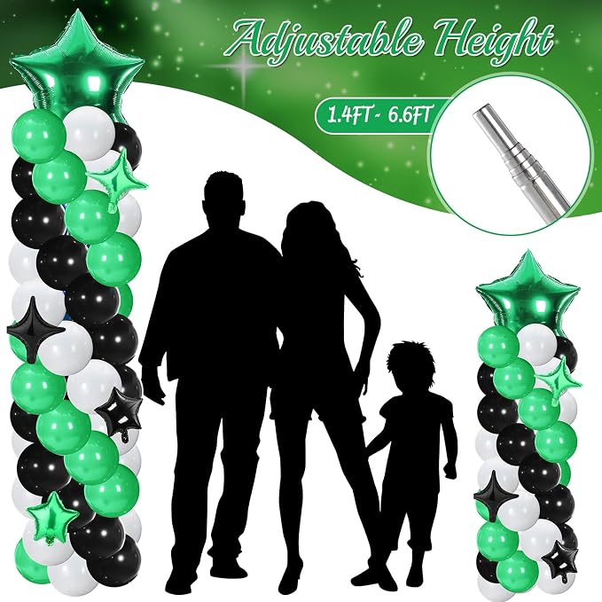 Gejoy 110 Pcs Football Party Balloon Column Stand Kit Green White Black Adjustable Tower Stand from 1.4 to 6.6 ft with Bases for Football Party Back to School Wedding Birthday Baby Shower