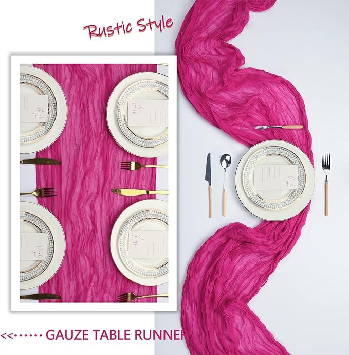 6 Pack Hot Pink Table Runner Cheesecloth 10Ft Spring Gauze Cheese Cloth Table Runner 35x120 Inch Boho Sheer Rustic Fabric for Holiday Party Decor Baby Shower Wedding Decorations