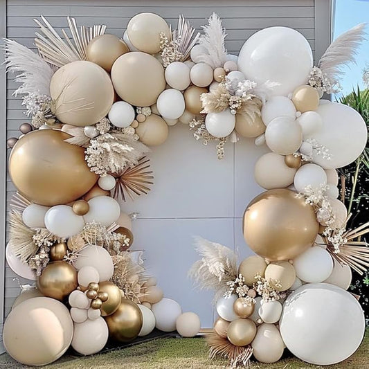 White Sand Gold Balloon Arch - Double Stuffed Matte Cream Nude Beige White Pastel Neutral Balloon Garland Kit for Boho Baby Shower Birthday Gender Reveal Bridal Wedding Valentines Easter Party