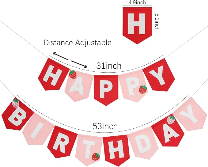 Felt Pink Red Happy Birthday Banner Birthday Decorations for Women Girls Boys Men Pets Handmade Party Backdrop