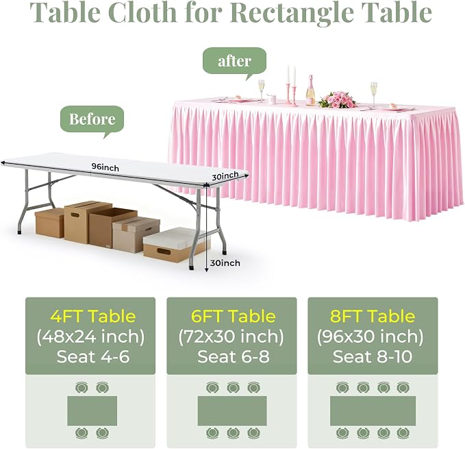 Pink Satin Tablecloths Rectangle 8FT, Glitter Spandex Fitted Stretch Table Covers Wrinkle-Free Floor Length Shimmer Table Skirt for Weddings Parties Baby Shower Banquets Vendor Events