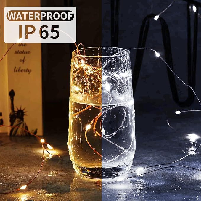 100 Pack Fairy Lights 7Ft 20 LED Twinkle String Lights 3 Modes Battery Operated Waterproof Firefly Starry for Mason Jar Party Wedding Christmas Valentines Day Table Centerpieces,Warm White+White