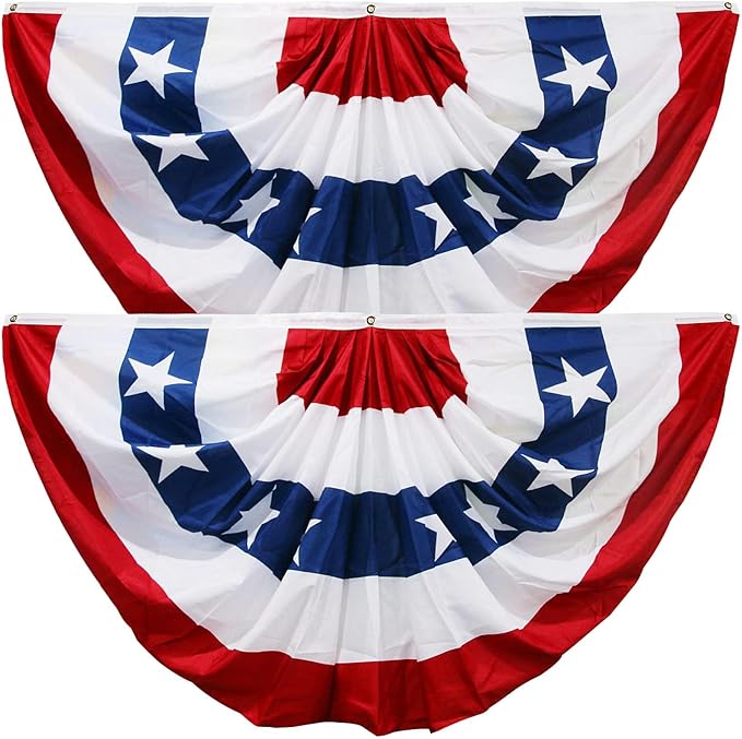 HOOSUN 2 Pack American Flag Bunting for Outside,Patriotic 4th of July Decorations,3x6 FT Patriotic Bunting Flags Memorial Day Decor,Red White and Blue Pleated Fan Flag,American Flags Banners for Porch