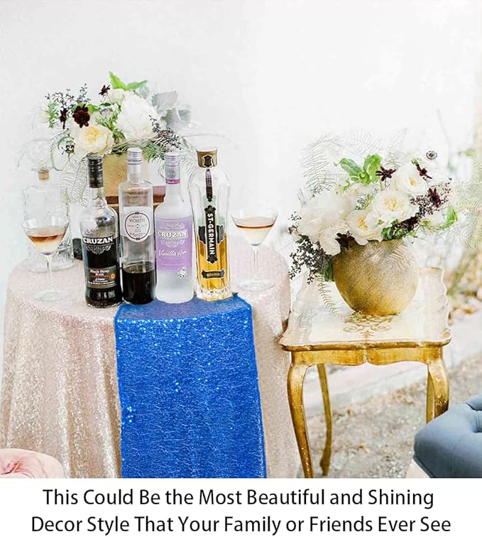 ShinyBeauty Royal Blue Table Runners Pack of 10 12in x 108in Sequin Table Runner 108 Inches Long Outdoor Runner for Table Sequence Table Runner for Birthday Party Banquet(12"x108" 1PC Royal Blue)