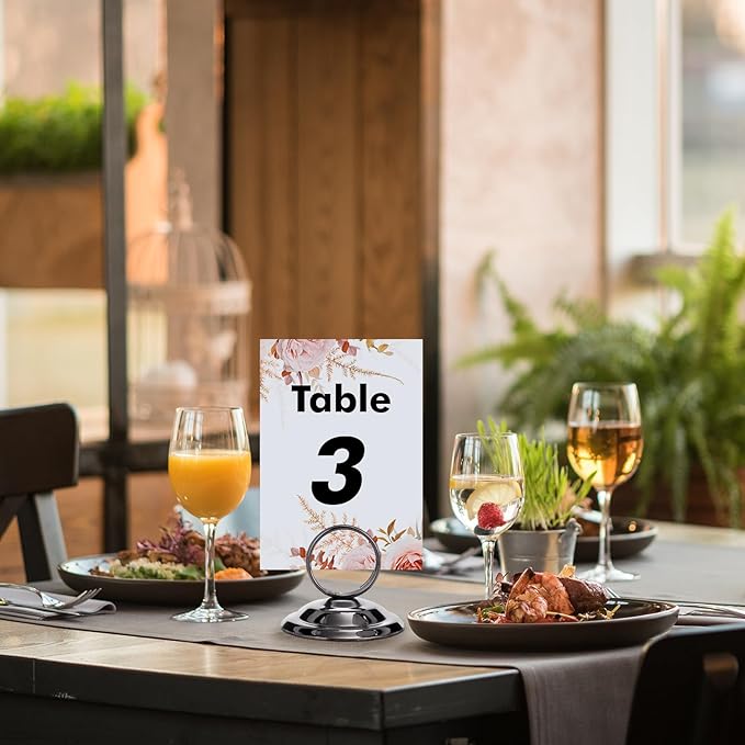 MotiMind 24 Pcs Table Number Holders-Metal Place Card Holders Table Number Stands Tabletop Sign Stands for Photos, Menu, Memo, Notes, Wedding, Restaurant, Banquet, Birthday(Gunmetal Grey)