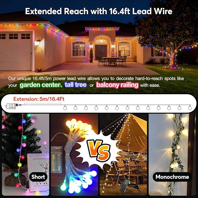 RaThun 180ft Color Changing String Lights, 300 LED Multicolor & Warm White Globe Lights with Remote, 11 Modes, IP44 Waterproof, Plug in Fairy Lights for Indoor Outdoor Christmas Party Garden Decor