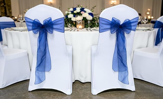 MDS® Pack of 300 Organza Chair Sashes for Wedding Decoration, Reusable Sheer Chair Bows for Banquet Chair Cover, Reception, Bridal Shower, Baby Shower, Birthday Party & Special Events - Navy Blue