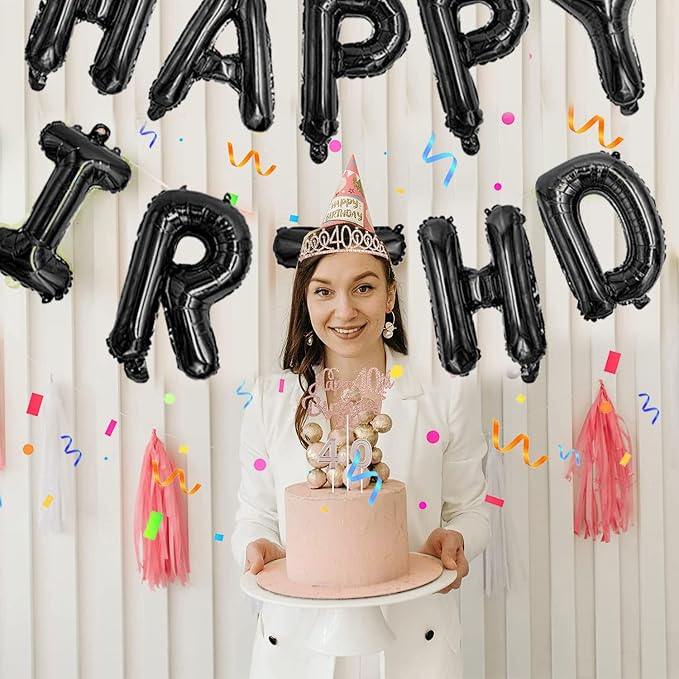 76pcs Happy Birthday Balloon Banner, Black Balloons Letters, Personalized 16" Mylar Foil Birthday Decorations includes 2 Sets A- Z, 1 set Number 0-9 and "HAPPY BIRTHDAY" letters (with Balloon Pump)