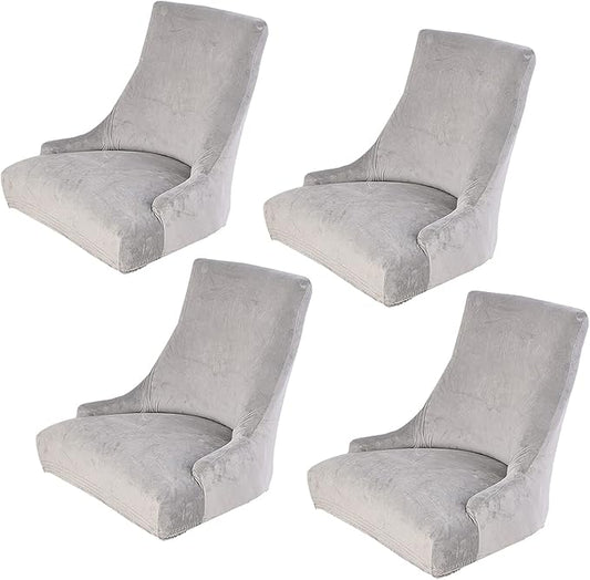 rismart Wingback Dining Chair Cover Stretch Removable Spandex Seat Slipcovers,Light Grey_a 4 PCS
