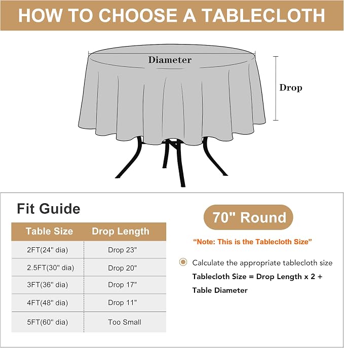 sancua 70 Inch Round Tablecloths Black, 6 Pack - Circle Fabric Cloth Table Cloths for Wedding Party Reception Banquet Birthday, Washable Polyester Table Cover (Fit 20-58 Inch Tables)