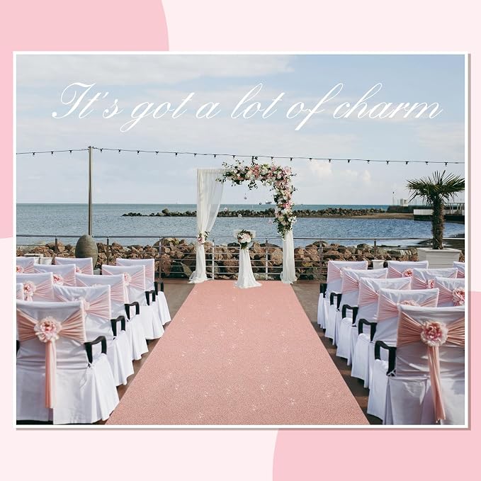 Shihanee Sequin Aisle Runner for Wedding Glitter Rug with Carpet Tape Sparkly Prom Outdoor Floor Birthday Carpet Runner for Ceremony Event Graduation Party(2 x 15 ft,Rose Gold)