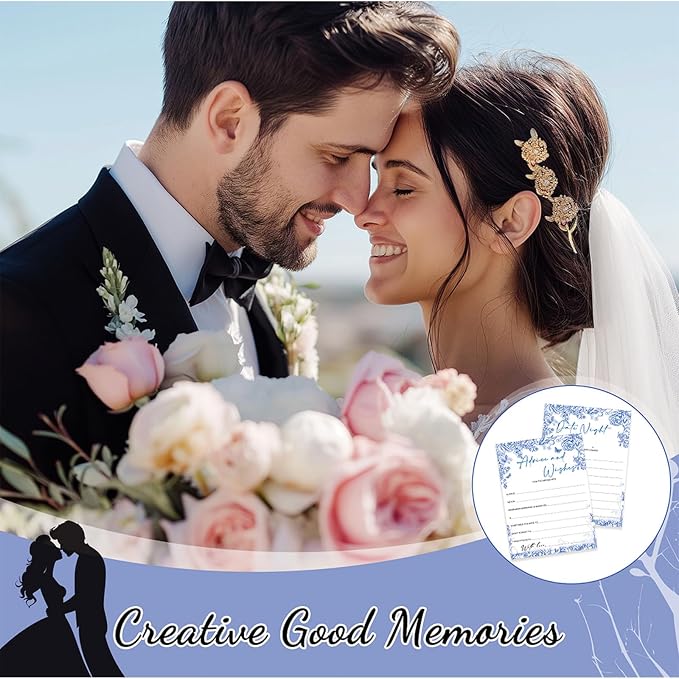 Silipull Bridal Shower Games Set for 50 Guests Includes Bingo, He Said She Said, Scramble, Would She Rather, Advice and Wishes Wedding Games Double Sided with Wooden Box, 20 Pencils(Blue Floral)