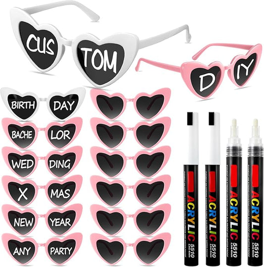 Flutesan Personalized Heart Sunglasses Bulk Custom Glasses with Paint Pens for DIY Wedding Party Favors