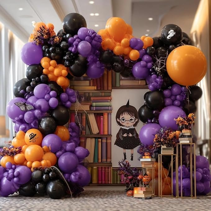 Purple Orange Balloon Arch Kit, Double Stuffed Purple Lavender Orange Black Balloon Garland for Basketball Sport Theme Birthday Race Car Magic Graduation Baby Shower Party Decorations