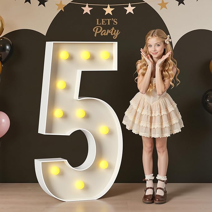 4FT Light Up Numbers, Large Marquee Numbers for 5th 15th 50th Birthday Decorations, Giant Light Up Numbers for Party Anniversary, Marquee Letters, Pre-Cut DIY Mosaic Numbers for Balloons 5