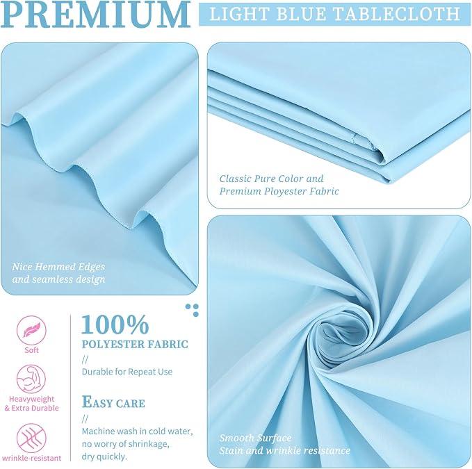 Showgeous 12 Pack Light Blue Round Tablecloth 90 Inch Polyester Table Cloth for Round Tables Washable Decorative Fabric Table Covers for Wedding Dining Party
