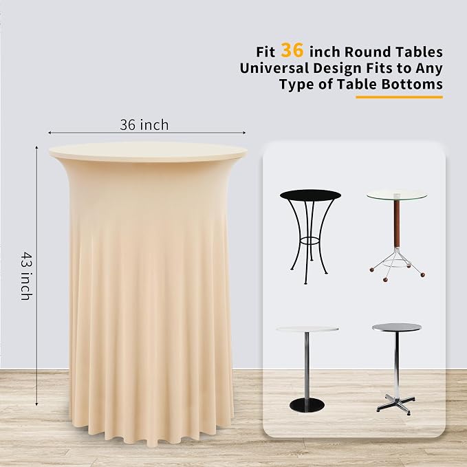 4 Pack Ivory High Top Cocktail Tablecloths Round 36inch×43inch, Wrinkle Free Stretch Spandex Cocktail Table Cloth Covers for Party Wedding Banquet Baby Shower Birthday