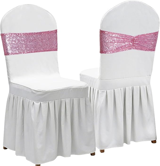Poise3EHome Fuchsia Pink Sequin Chair Sashes Folding Chair Covers Bow for Wedding Party Reception Decorations, 50 PCS
