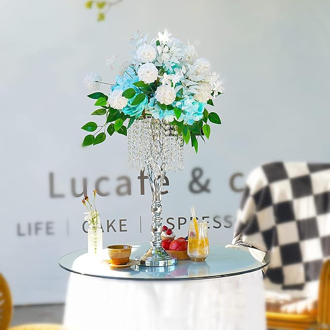 10pcs Silver Metal Flower Vases Crystal Flower Stand Wedding Centerpieces for Tables Party Dinner Event Restaurant Hotel Decoration