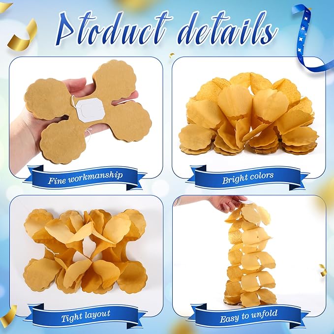 Epakh 12 Pcs Blue and Gold Streamers Garland 2026 Graduation Decorations 9.84 ft Four Leaf Clover Paper Chain Garland Party Banner for Birthday Wedding Bridal Neutral Baby Shower Backdrop Decor