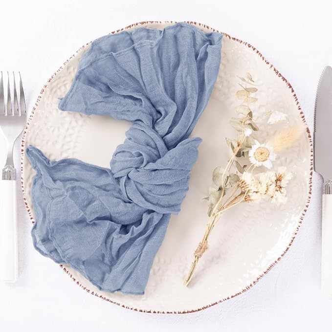 DeZerlor 50 Pack Dusty Blue Cheesecloth Napkins Spring Cloth Napkins Set of 50 Blue Dinner Napkins Bulk 21x21 Inches for Wedding Bridal Shower Baby Shower Parties