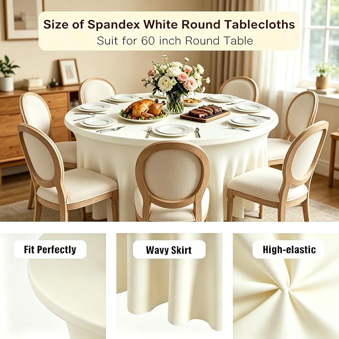10 Pack Ivroy Spandex Round Tablecloths for 60inch Tables, 120 Inch Stretchy 5ft Round Fitted Tablecloth Wrinkle Free Washable Table Cloths Table Covers with Skirt for Wedding Party Birthday Banquet