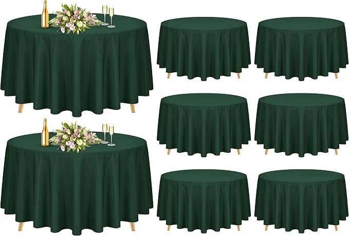 Pesonlook 8 Pack 120 Inch Hunter Green Round Table Cloths, Premium Polyester Round Tablecloth Wrinkle Resistant Washable Table Cover for Wedding, Party, Dining,Banquet,Buffet