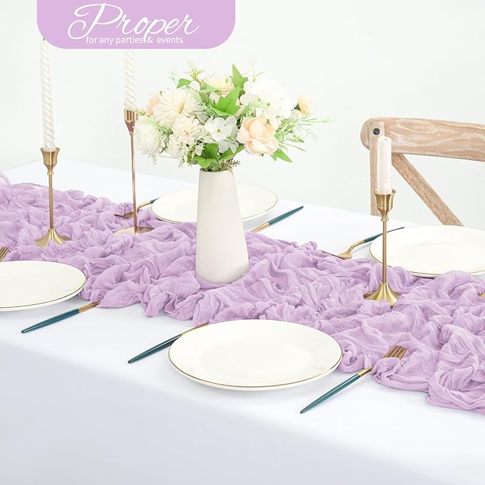 20 Pack Lavender Cheesecloth Table Runner 120 Inch 10FT Rustic Boho Gauze Cheese Cloth Table Runner for Wedding Party Baby Shower Thanksgiving Christmas Decoration