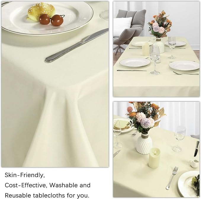 8 Pack Beige Tablecloth 60 x 126 Inch Rectangular Tablecloths for 8 Foot Rectangle Tables, Wrinkle Resistant Beige Table Cloth Washable Polyester Fabric Table Covers for Buffet Wedding Party Banquet