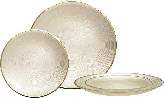 " OCCASIONS " 50 Plates Pack (25 Guests)-Wedding Party Disposable Plastic Plate Set -25 x 10'' Dinner + 25 x 7'' Salad & Dessert plates (Belize in Ivory & Gold)
