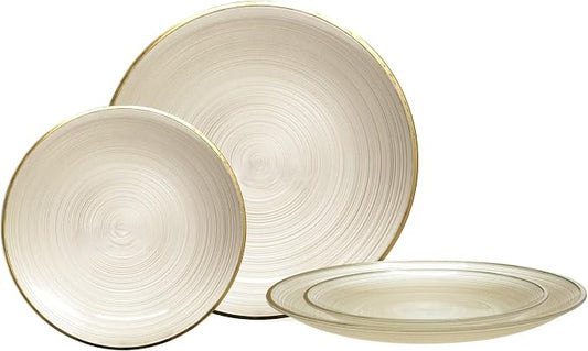 " OCCASIONS " 50 Plates Pack (25 Guests)-Wedding Party Disposable Plastic Plate Set -25 x 10'' Dinner + 25 x 7'' Salad & Dessert plates (Belize in Ivory & Gold)