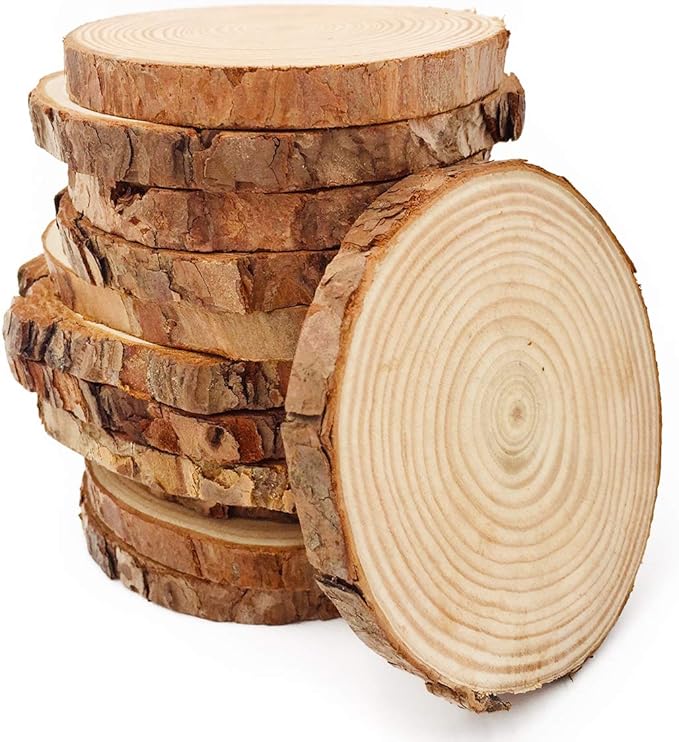 Unfinished Natural Wood Slices 12 Pcs 3.5-4 inch Craft Wood kit Circles Crafts Christmas Ornaments DIY Crafts with Bark for Crafts Rustic Wedding Decoration by William Craft (3.5-4inch)
