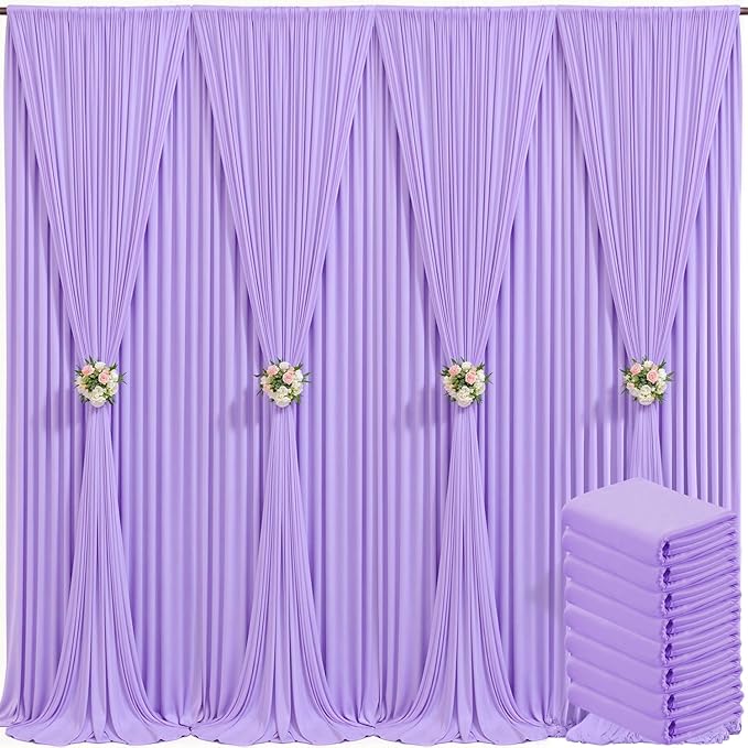 8 Panels Lavender Backdrop Curtain for Parties Wedding Light Purple Wrinkle Free 40ft x 10ft Backdrop Drapes for Baby Shower Birthday Party Photo Photography Polyester Fabric Background Decoration
