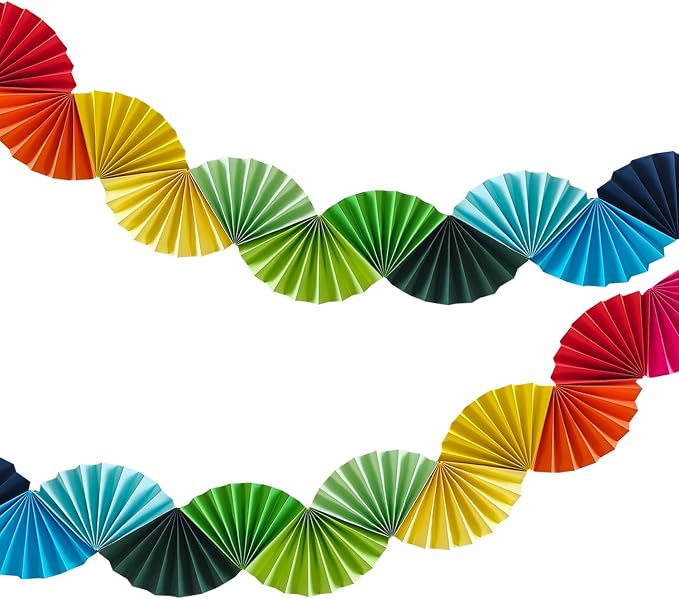 3 Pack Wedding Paper Fans Garland 15.6ft Colorful Background Ceiling Hanging Decorations Set for Birthday Party Supplies 3D Bachelorette Party Decorations (Rainbow)