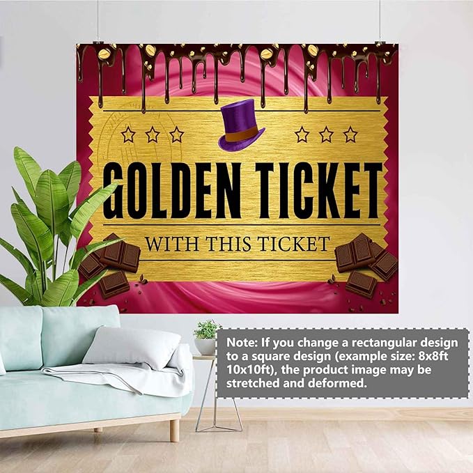 Golden Ticket Photography Backdrop Kids Birthday with This Ticket Chocolate Factory Background for Adults Kids Birthday Baby Shower Party Decorations Supplies TAYBDJ1831