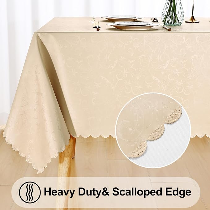 Smiry Rectangle Table Cloth, Waterproof Heavy Duty Vinyl Tablecloths, Wipeable Washable Table Cover for Kitchen and Dining Room (Cream, 60" X 84")