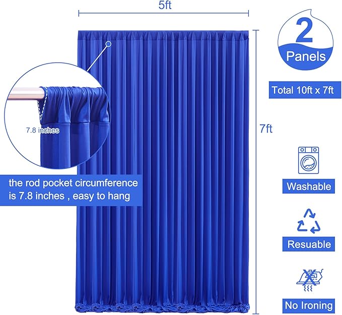 Royal Blue Backdrop Curtain for Parties Wrinkle Free Blue Photo Curtains Backdrop Drapes Fabric Decoration for Wedding Birthday Party Baby Shower 5ft x 7ft,2 Panels