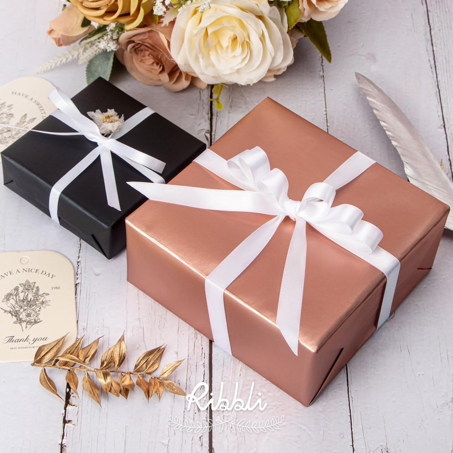 Ribbli Double Faced White Satin Ribbon,1/4” x Continuous 25 Yards,Use for Bows Bouquet,Gift Wrapping,Floral Arrangement