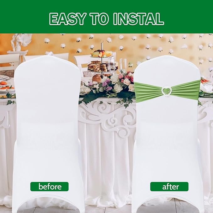 Howhic Pack of 30 Spandex Chair Sashes Bows Stretch Chair Cover Band with Buckle Slider Universal Elastic Chair Ties for Wedding Banquet Party Event Decoration (Sage Green)