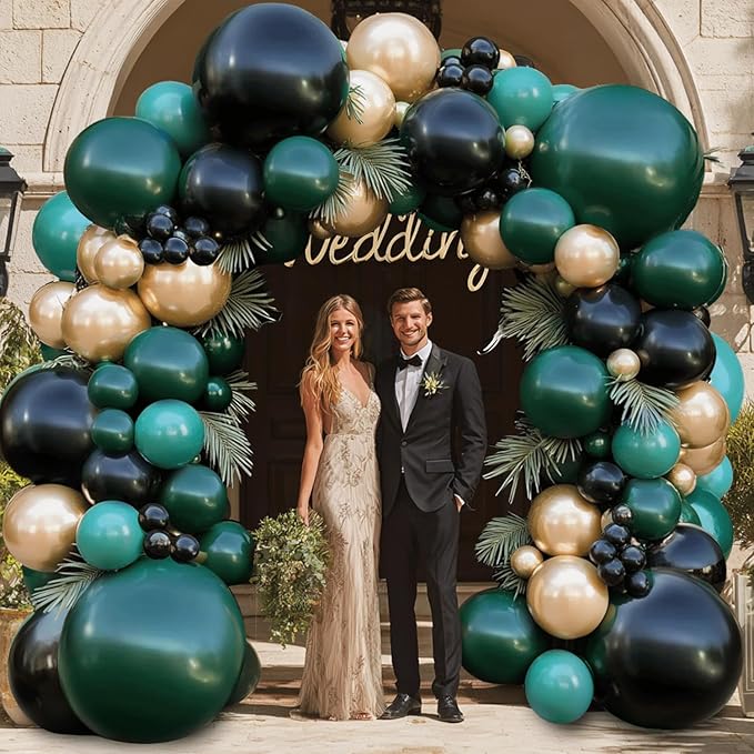 Green Black Gold Balloon Arch Kit - 119 PCs Double Stuffed Emerald Dark Green and Black Metallic Glod Balloons Arch for Wedding Graduation Birthday Jungle Prom Party Decorations