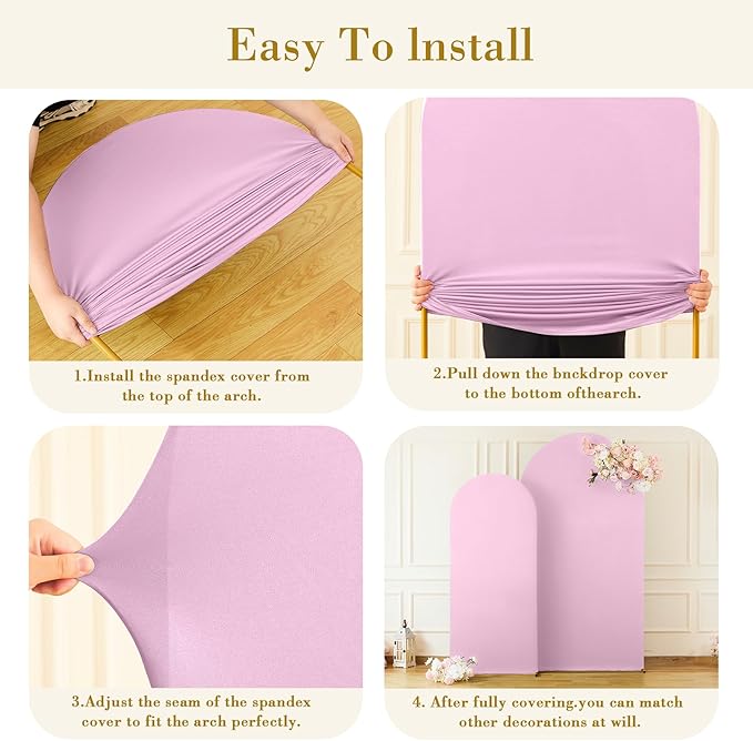 Pale Pink Arch Cover 2 Set-7.2FT and 6FT Arch Backdrop Cover Spandex Fitted Wedding Arch Stand Covers for Baby Shower Girls Birthday Party Bridal Shower Wedding Banquet Photo Background Decorations