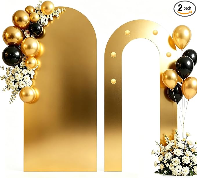 6FT Arch Backdrop with Stand Set, Lighted Arch Set, No-Tip Stability Glow Foam Board Photo Booth Background for Wedding Birthday Party Ceremony Baby Shower Banquet Decoration Reusable - GlossyGold